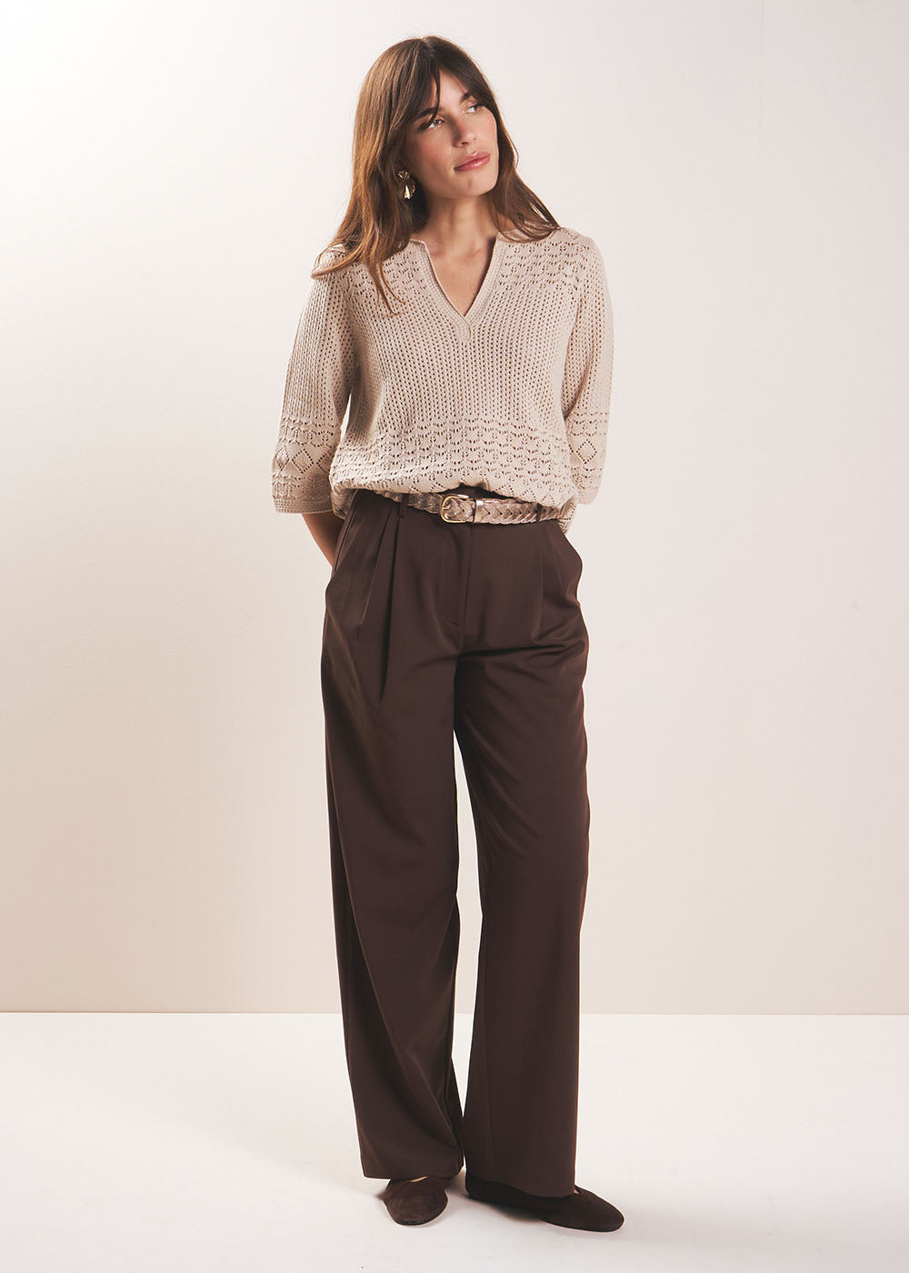 Tunisian neckline jumper in openwork knit - Sud Express - 5 - Sud Express