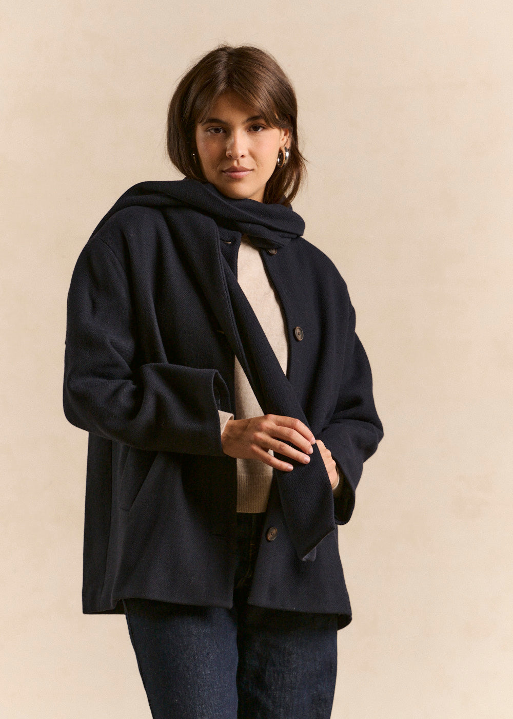 Short coat with removable scarf - Sud Express - 3 - Sud Express