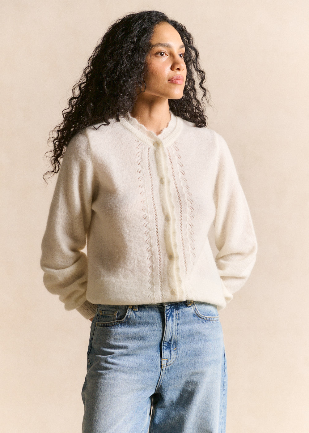 Mohair cardigan with openwork knit - Sud Express - 4 - Sud Express