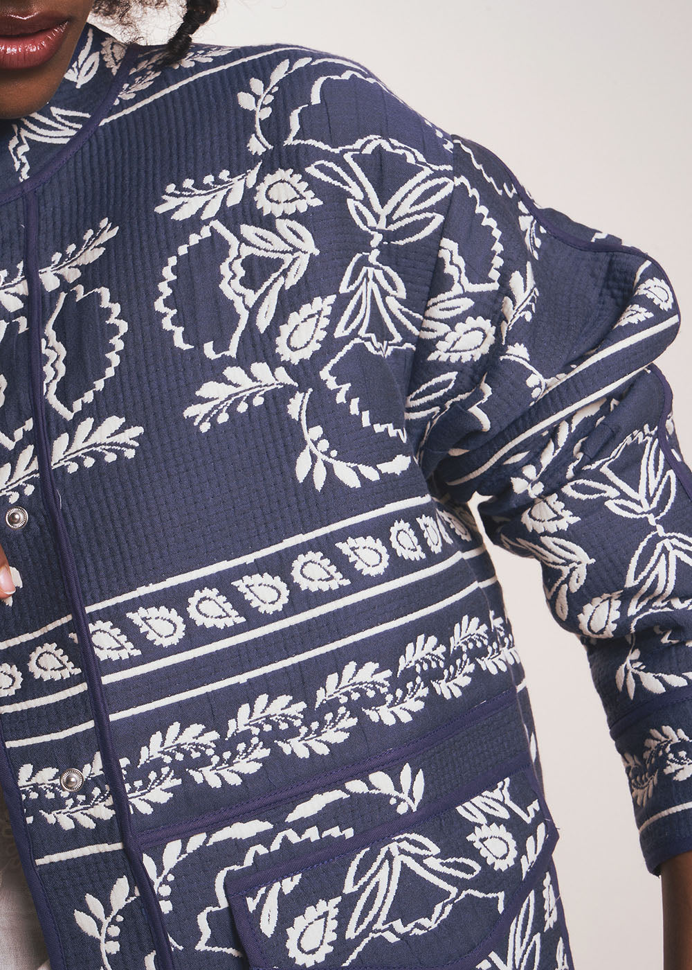 Floral pattern jacquard jacket - Sud Express - 2 - Sud Express
