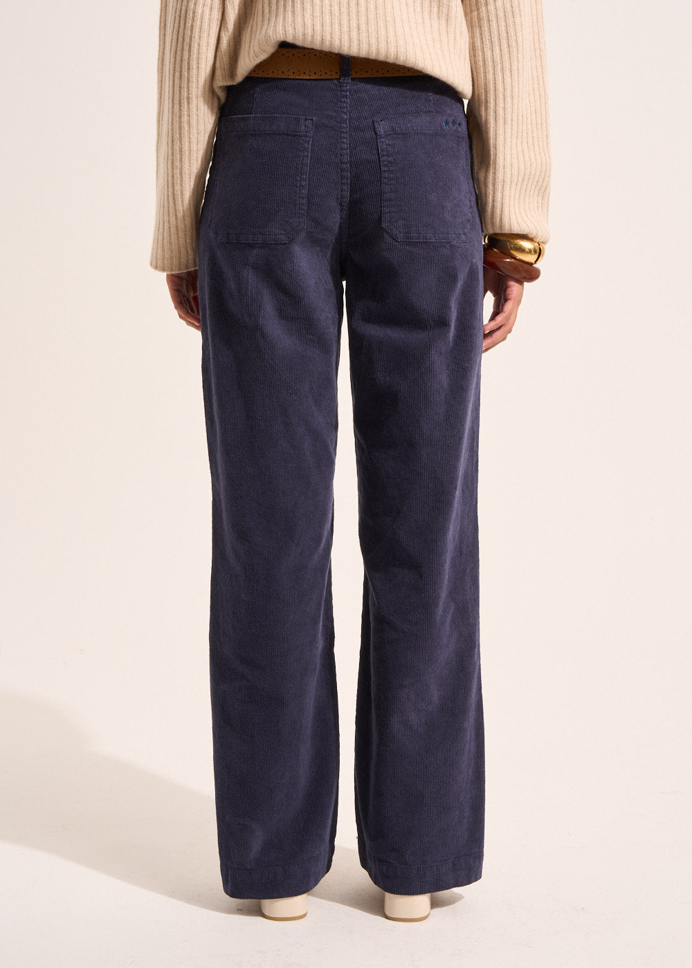 Wide-leg cotton velour trousers 700 high-waisted stripes - Sud Express - 3 - Sud Express