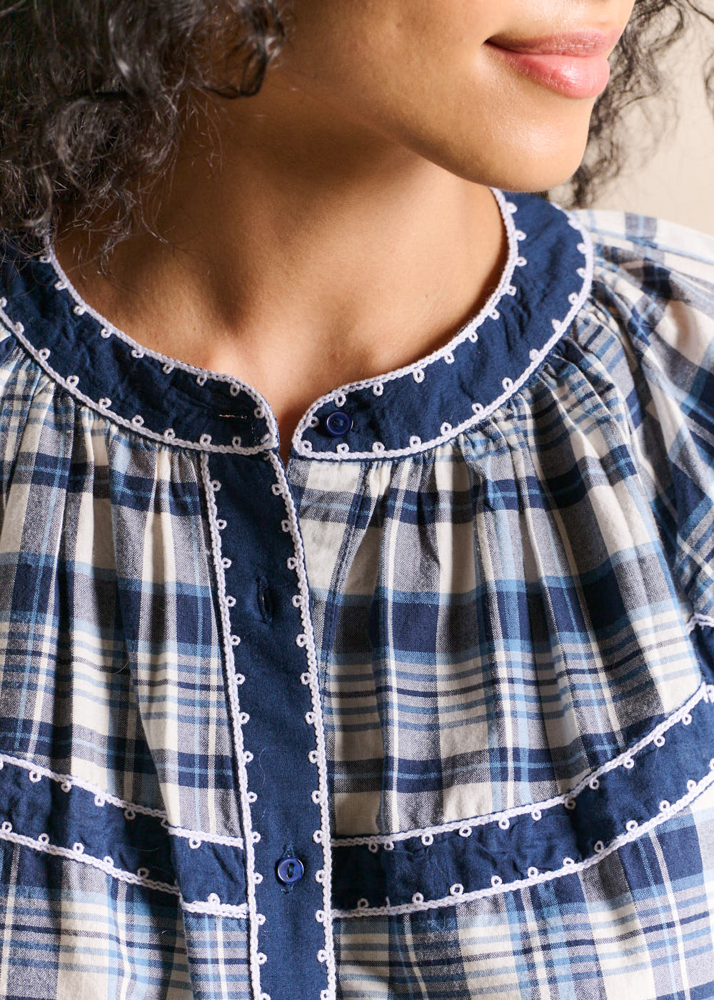 Embroidered cotton checked shirt - Sud Express - 2 - Sud Express
