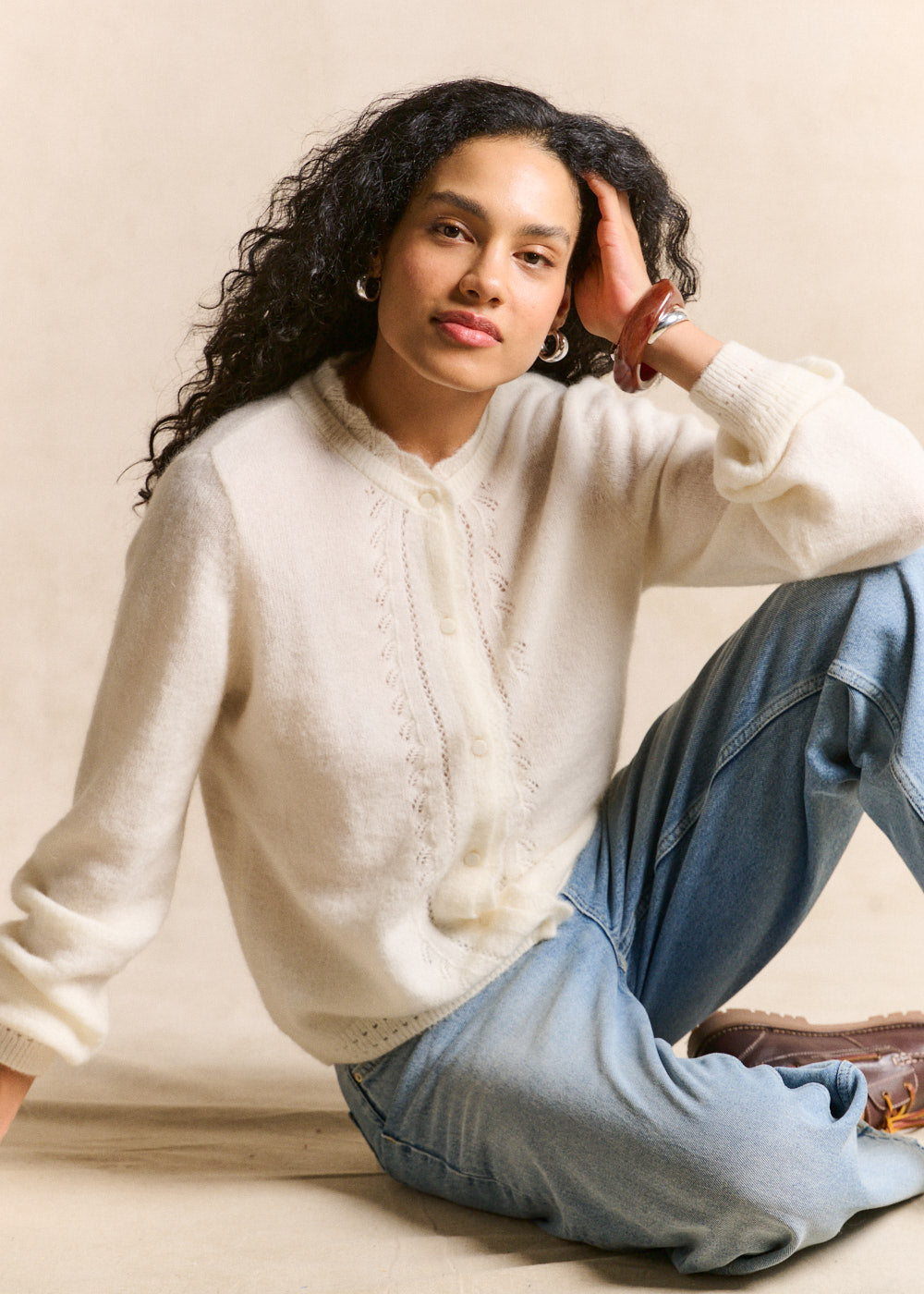Mohair cardigan with openwork knit - Sud Express - 1 - Sud Express