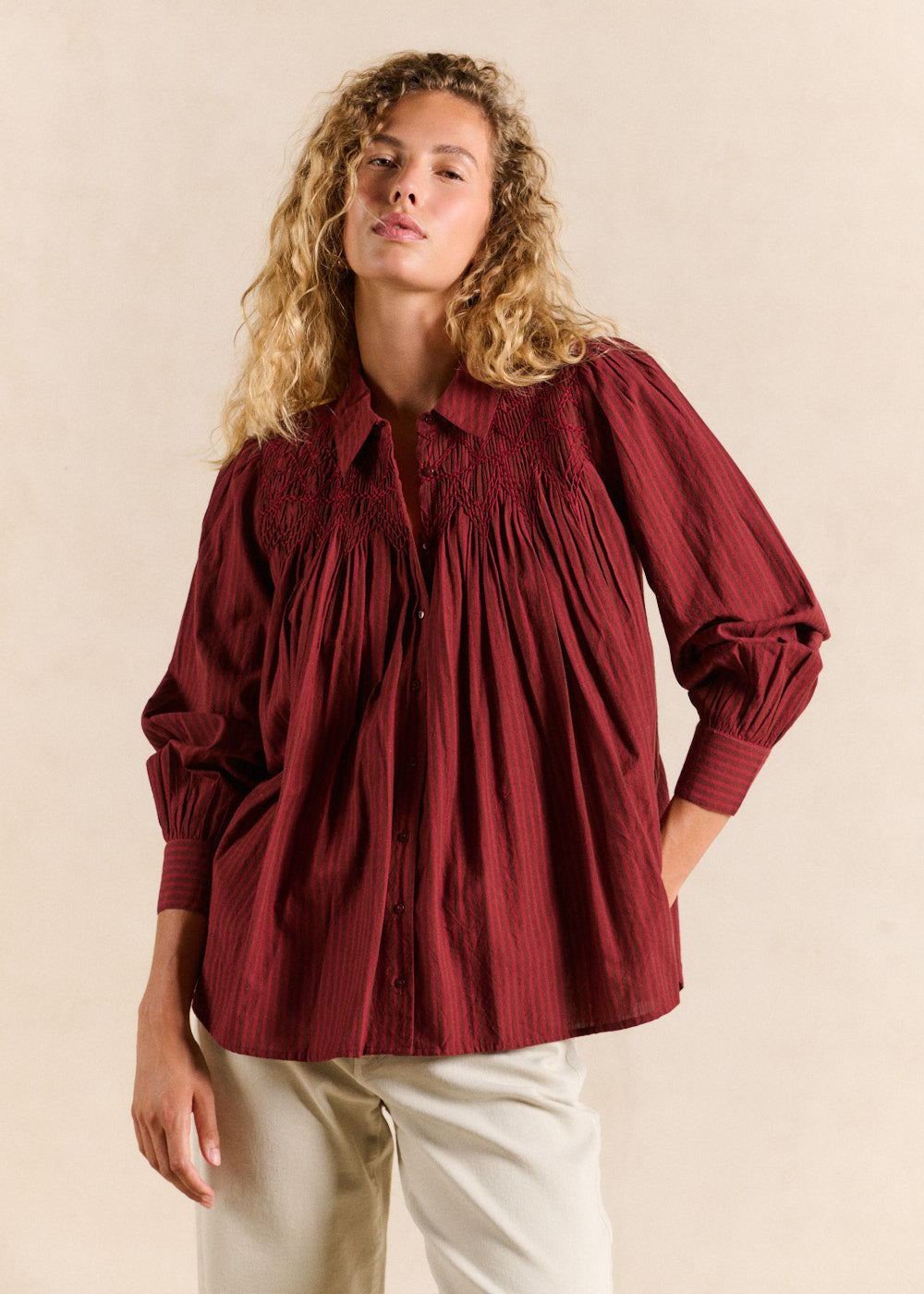 Striped shirt with smocking - Sud Express - 1 - Sud Express