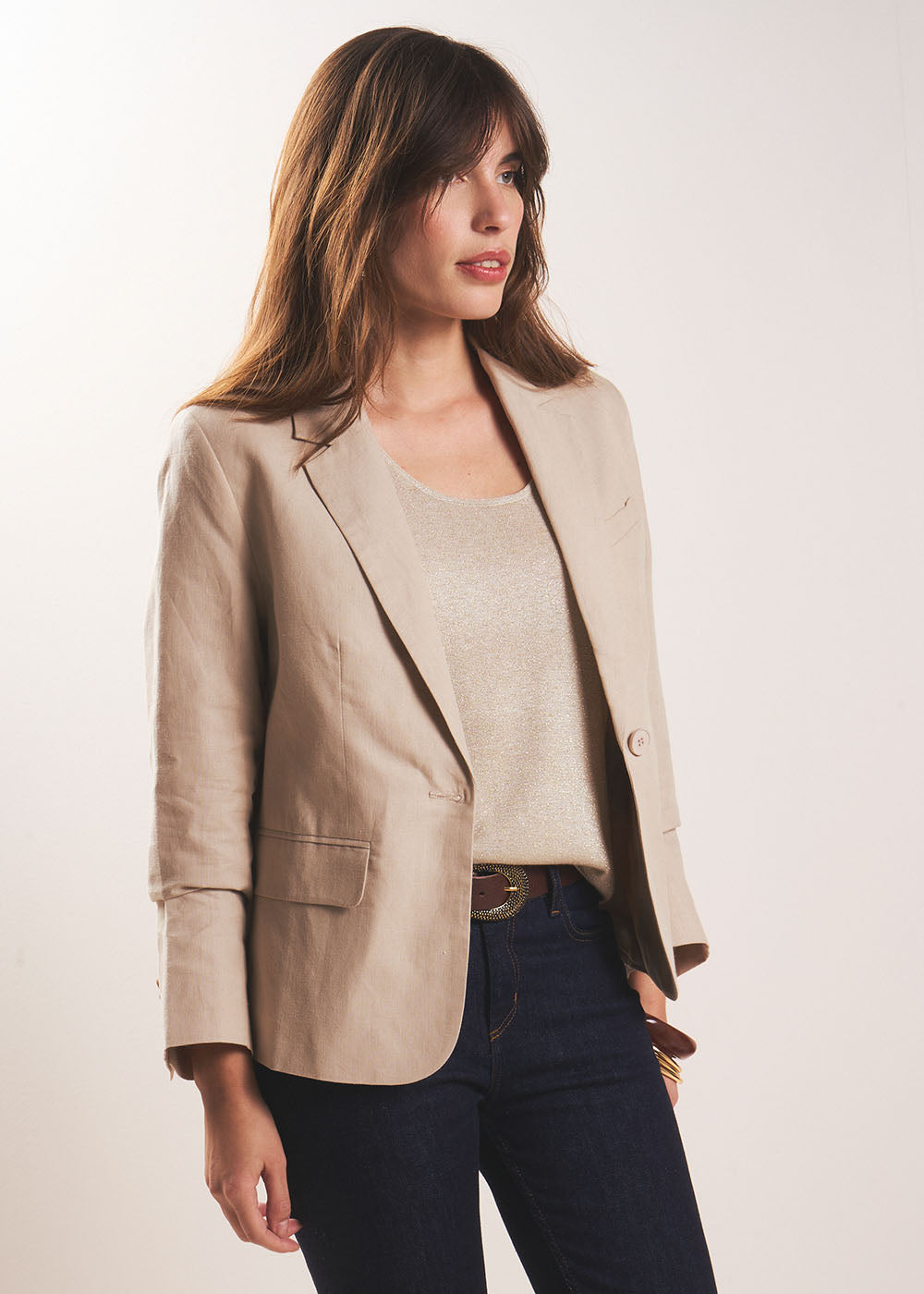 Short tailored jacket in natural fibres - Sud Express - 4 - Sud Express