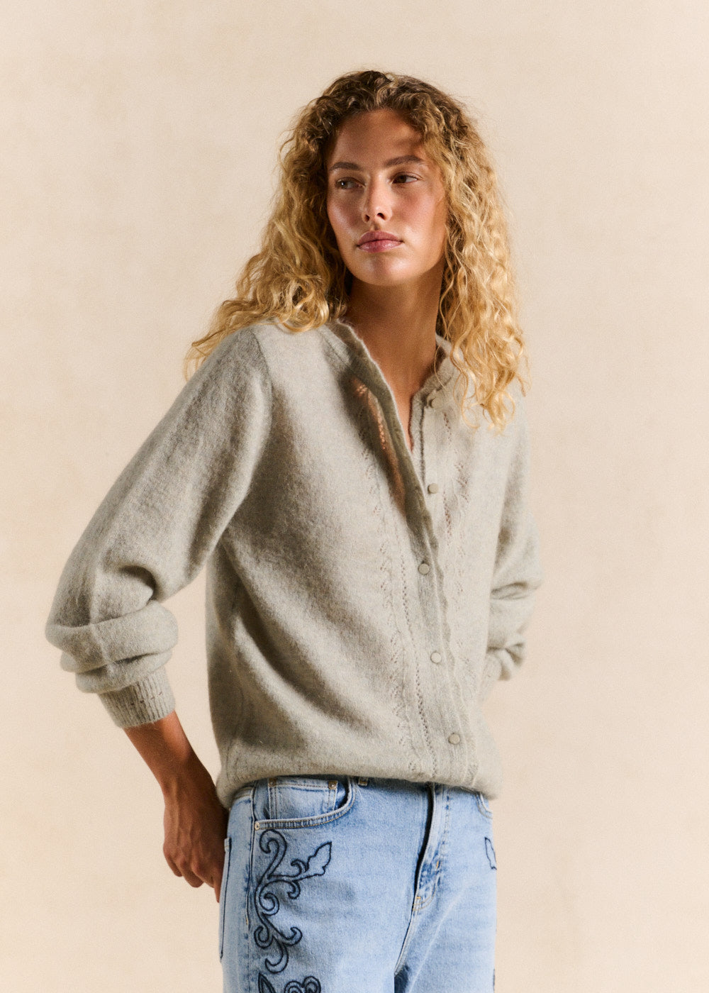 Mohair cardigan with openwork knit - Sud Express - 2 - Sud Express