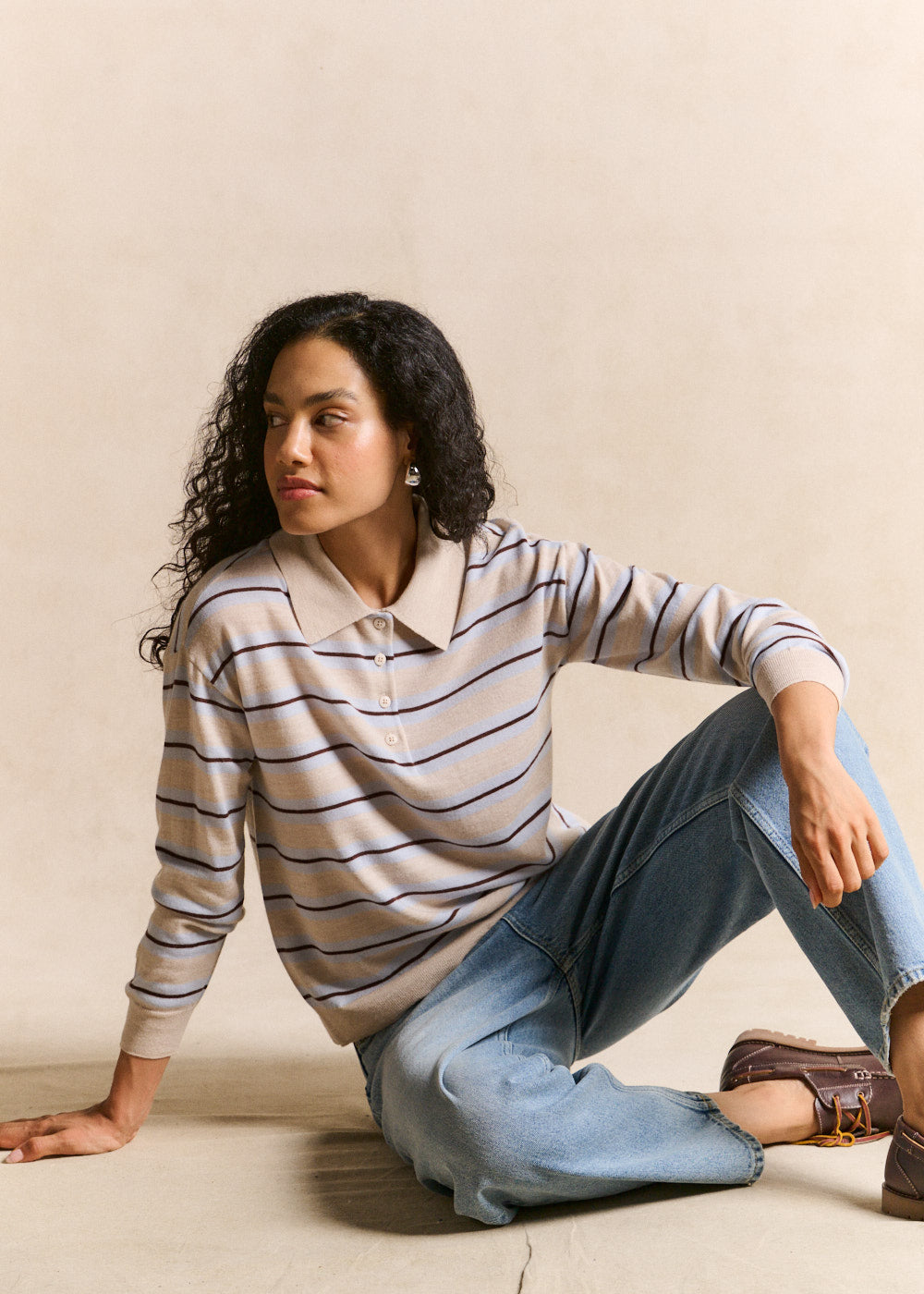 Striped wool jumper with a polo neck - Sud Express - 5 - Sud Express