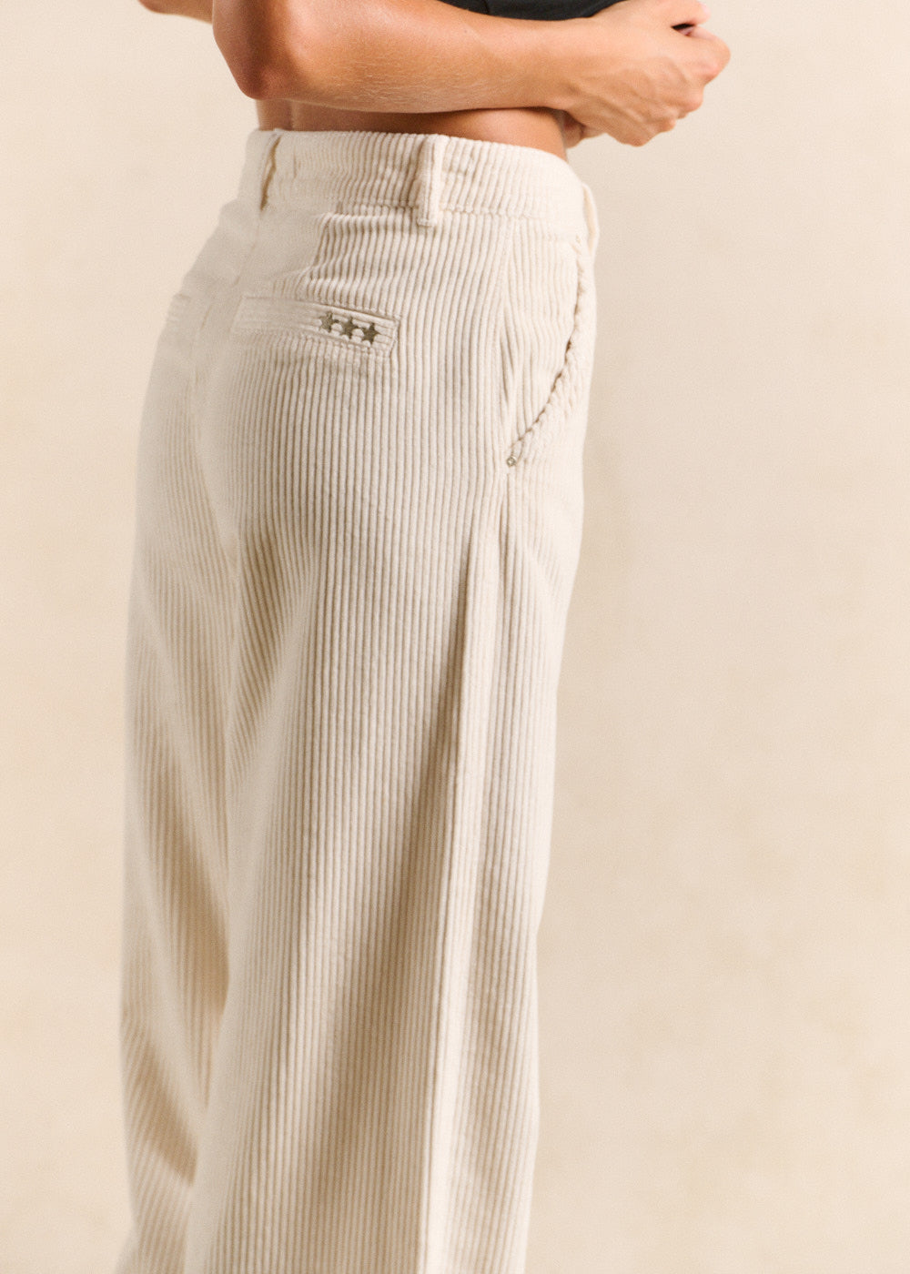 High-waisted cotton velvet wide-leg trousers - Sud Express - 4 - Sud Express