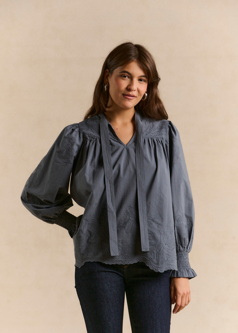 Embroidered blouse with a Tunisian collar - Sud Express - 2 - Sud Express