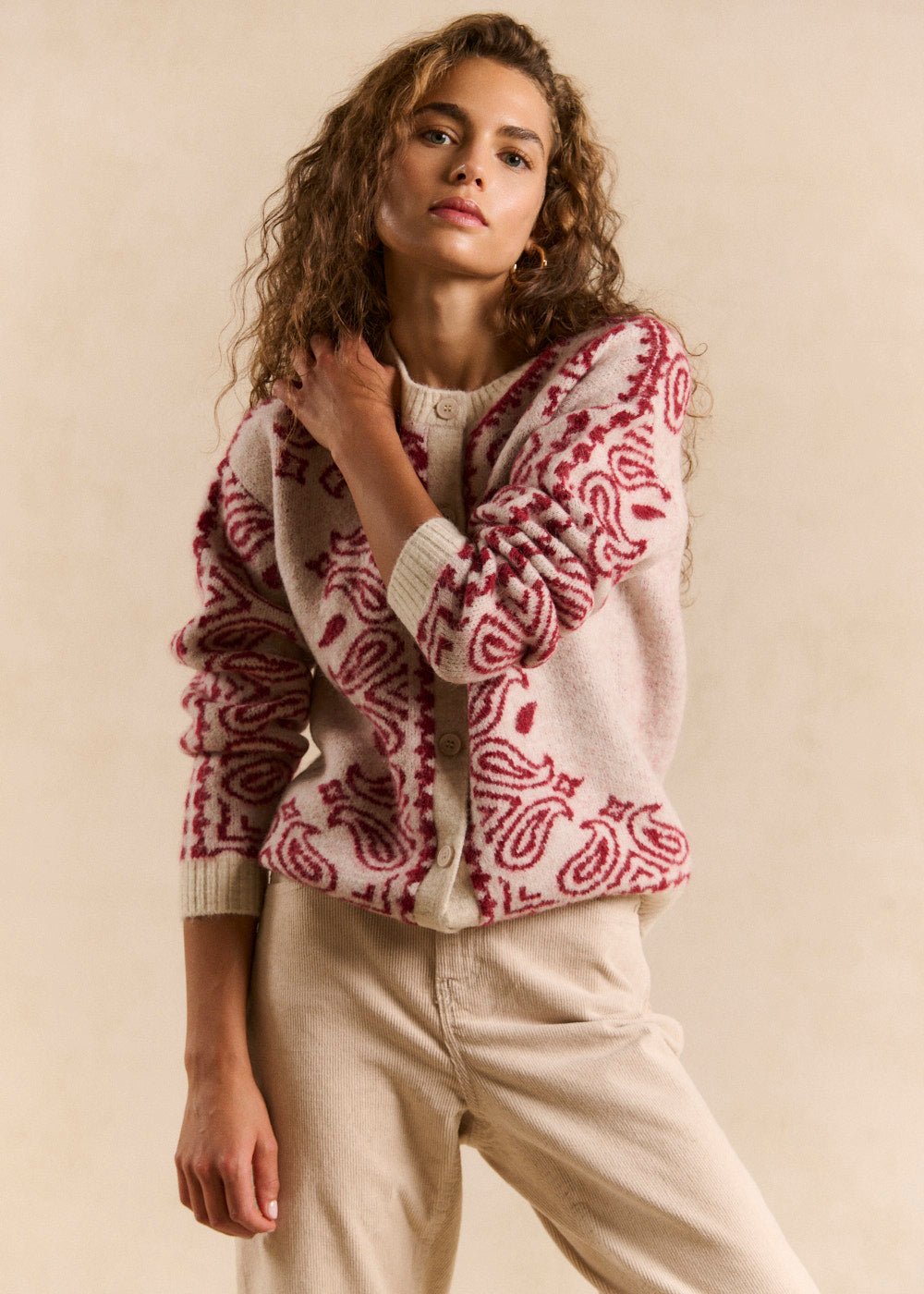 Bandana-pattern jacquard knit cardigan - Sud Express - 7 - Sud Express