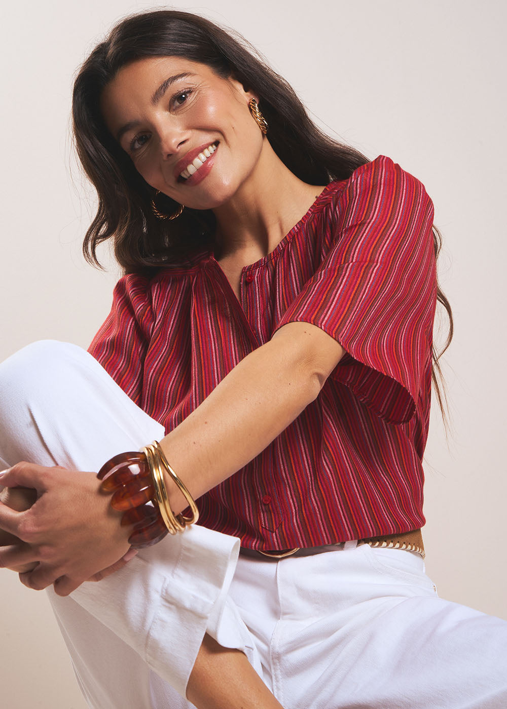 Short-sleeved flared striped shirt - Sud Express - 5 - Sud Express