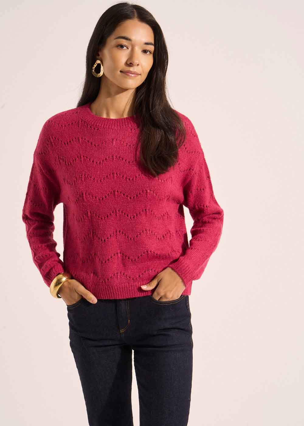 Round neck jumper with openwork stitching - Sud Express - 1 - Sud Express