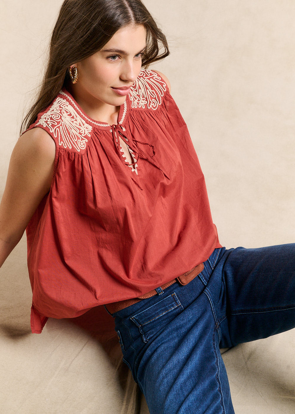 TOBANA Embroidered Cotton Voile Top - 4 - Sud Express - Sud Express