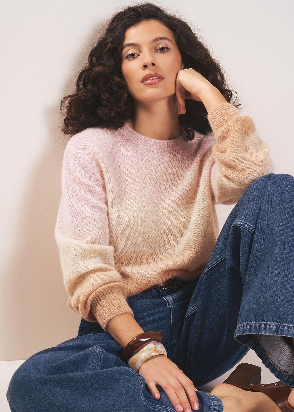 Long-sleeved round-neck gradient jumper - Sud Express - 5 - Sud Express