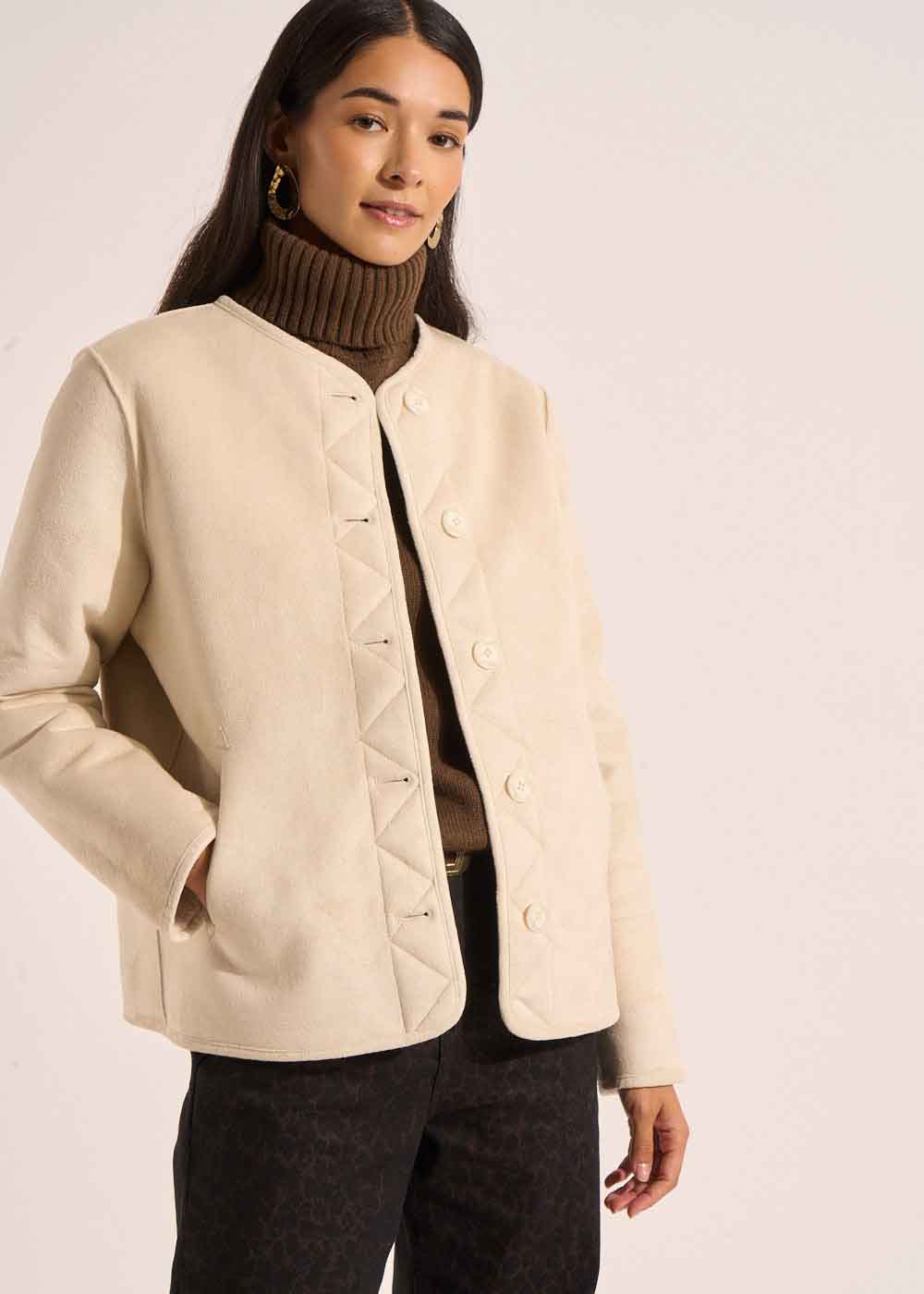 Reversible faux fur faux suede coat - Sud Express - 4 - Sud Express