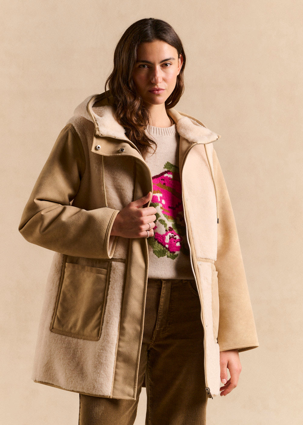 MAHONIA Mixed-material hooded coat - 1 - Sud Express - Sud Express