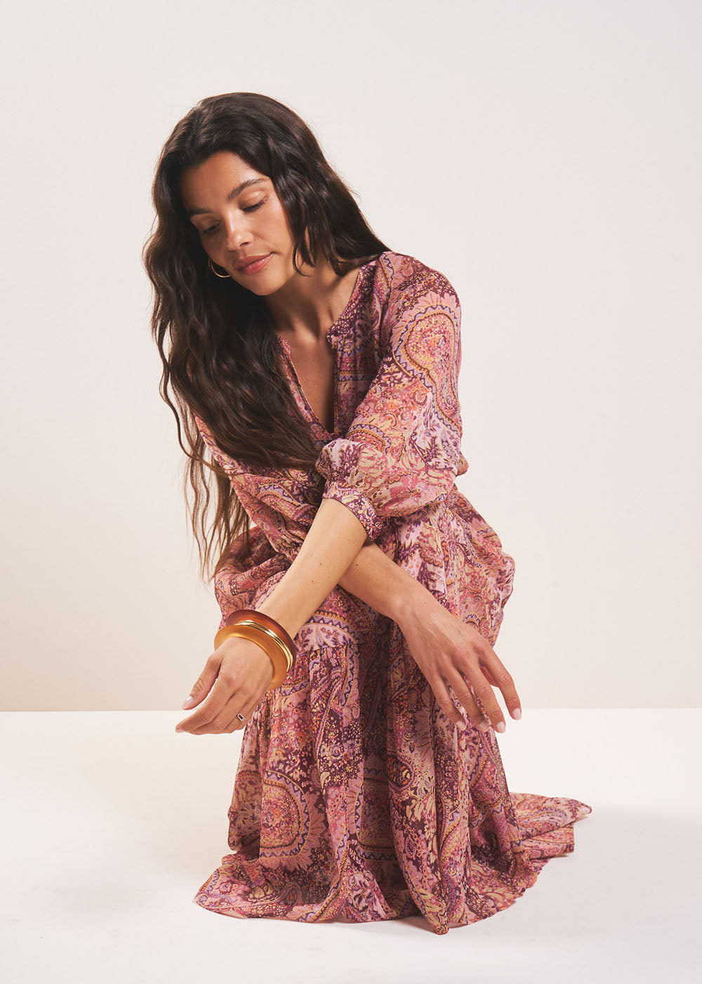 Midi dress with paisley print - Sud Express - 5 - Sud Express
