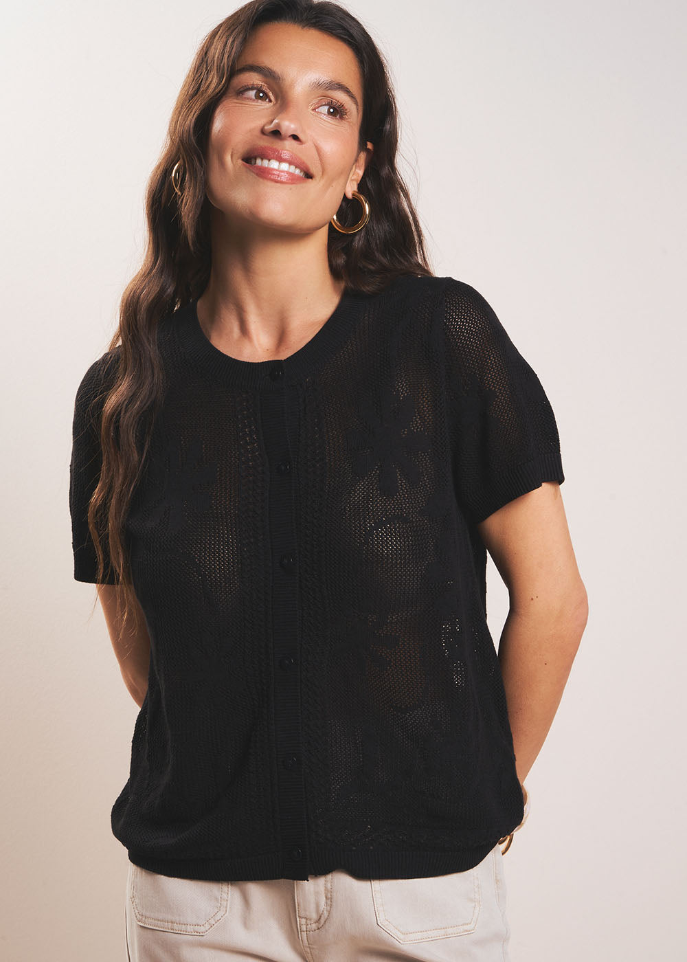 Short floral cardigan with short sleeves - Sud Express - 5 - Sud Express
