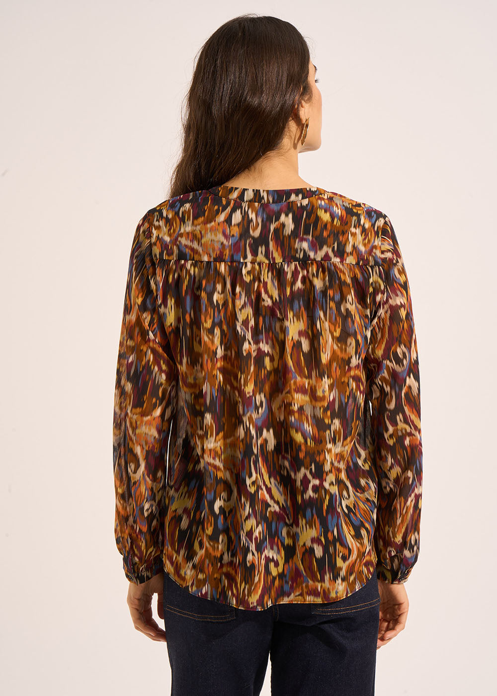 Loose-fitting long-sleeved blouse with multicoloured print - Sud Express - 3 - Sud Express