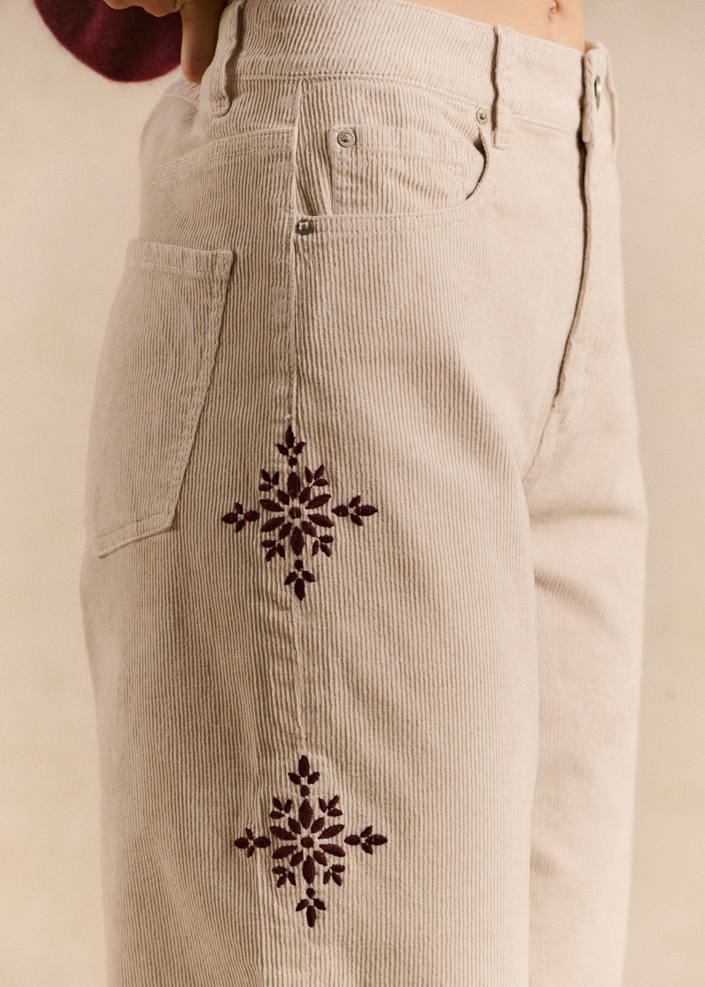 PARBA Embroidered Corduroy Wide-Leg Pants - 3 - Sud Express - Sud Express