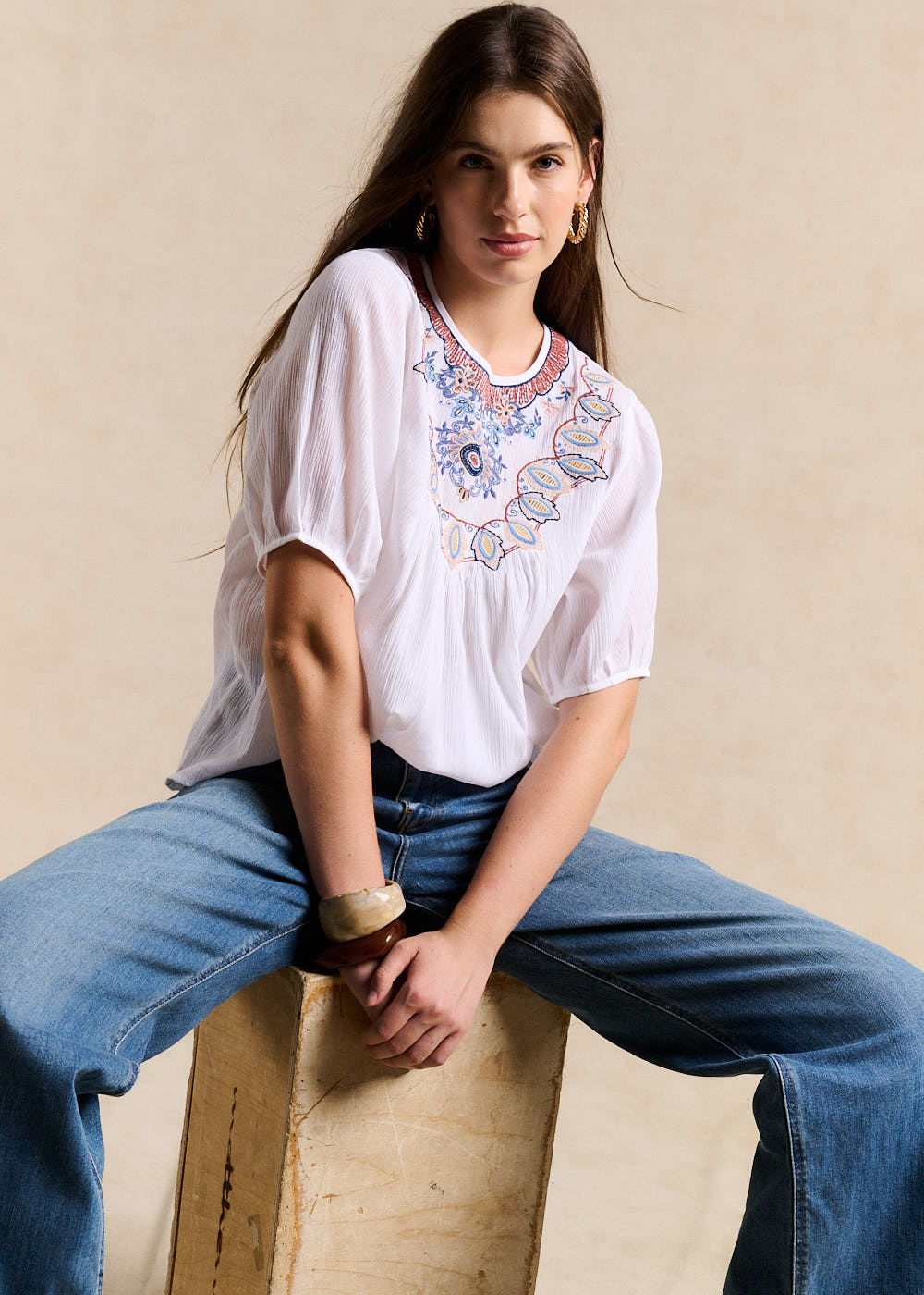 Embroidered Cotton Voile Top - Sud Express - 1 - Sud Express