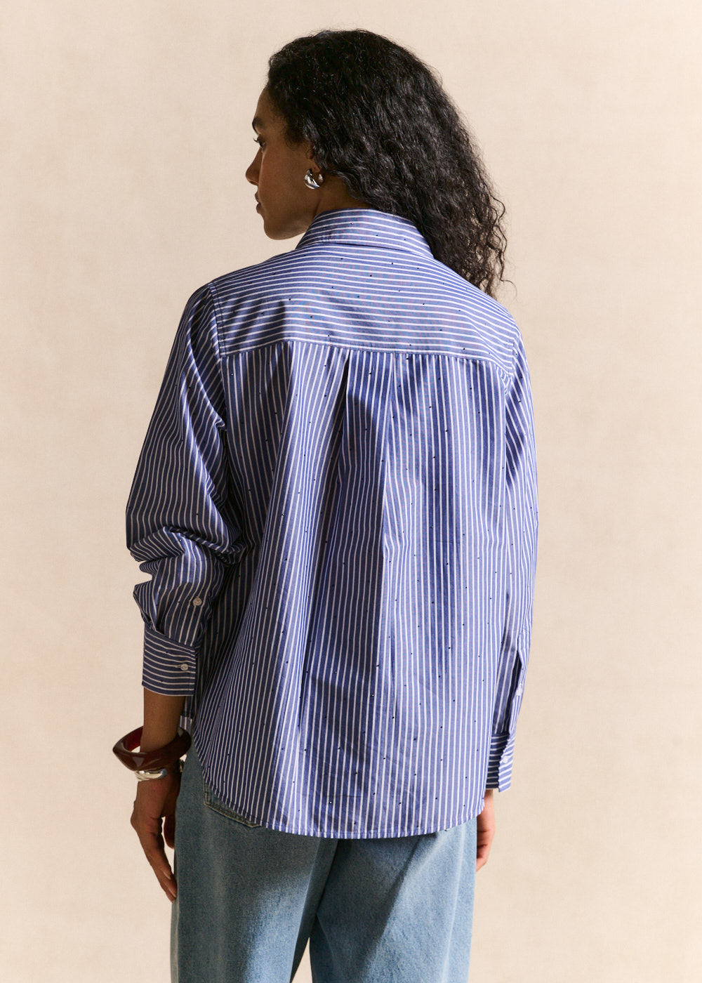 Striped oversized shirt with rhinestone details - Sud Express - 3 - Sud Express