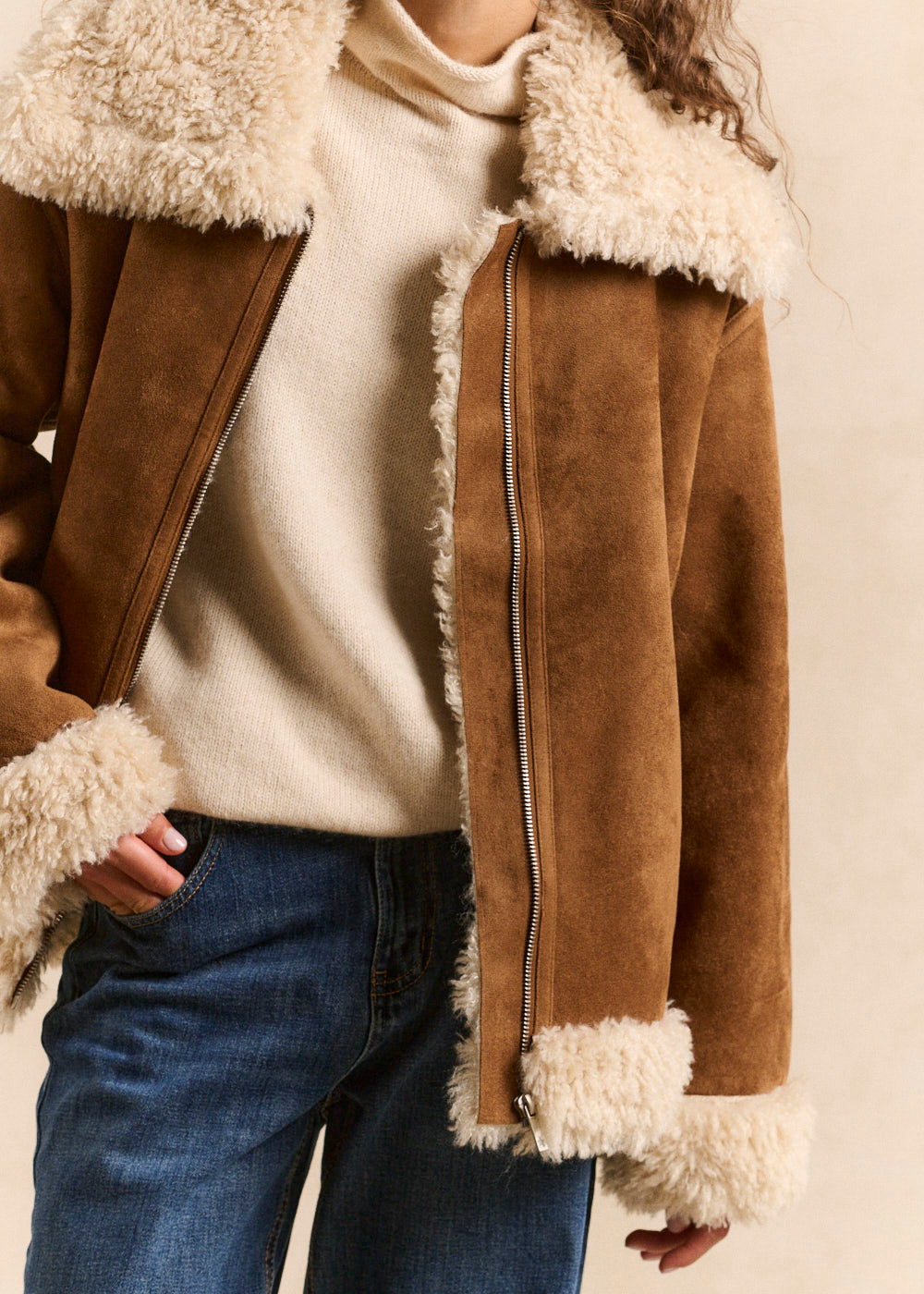 Cropped faux shearling jacket - Sud Express - 4 - Sud Express