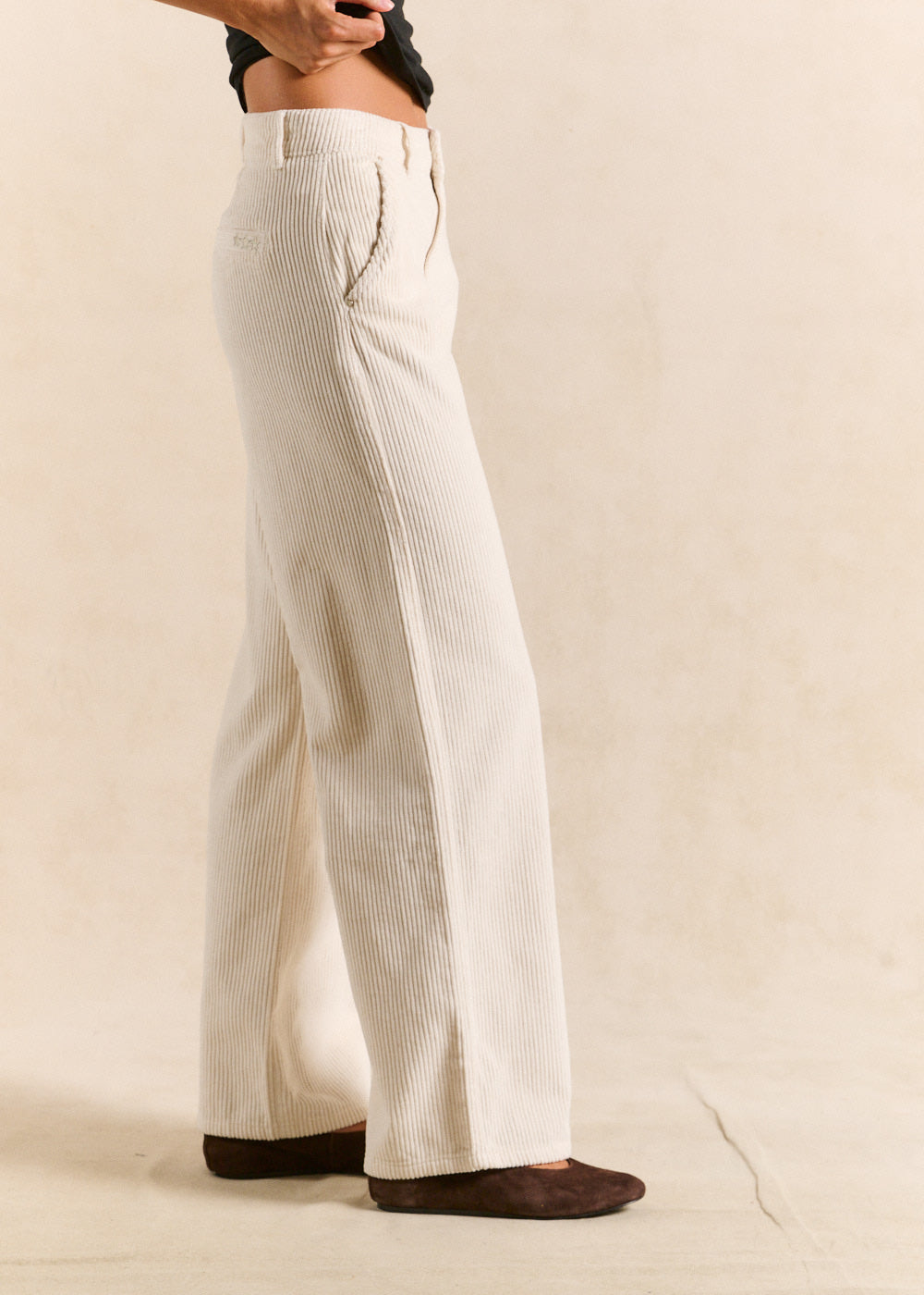 High-waisted cotton velvet wide-leg trousers - Sud Express - 2 - Sud Express