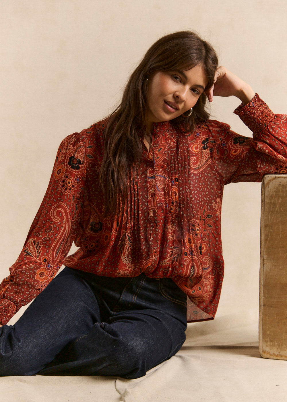 Printed shirt with ruffled mandarin collar - Sud Express - 1 - Sud Express