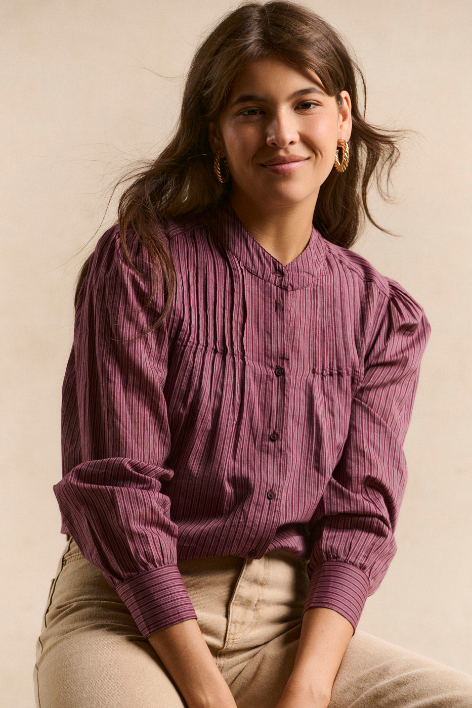 Striped print shirt with a stand-up collar - Sud Express - 1 - Sud Express