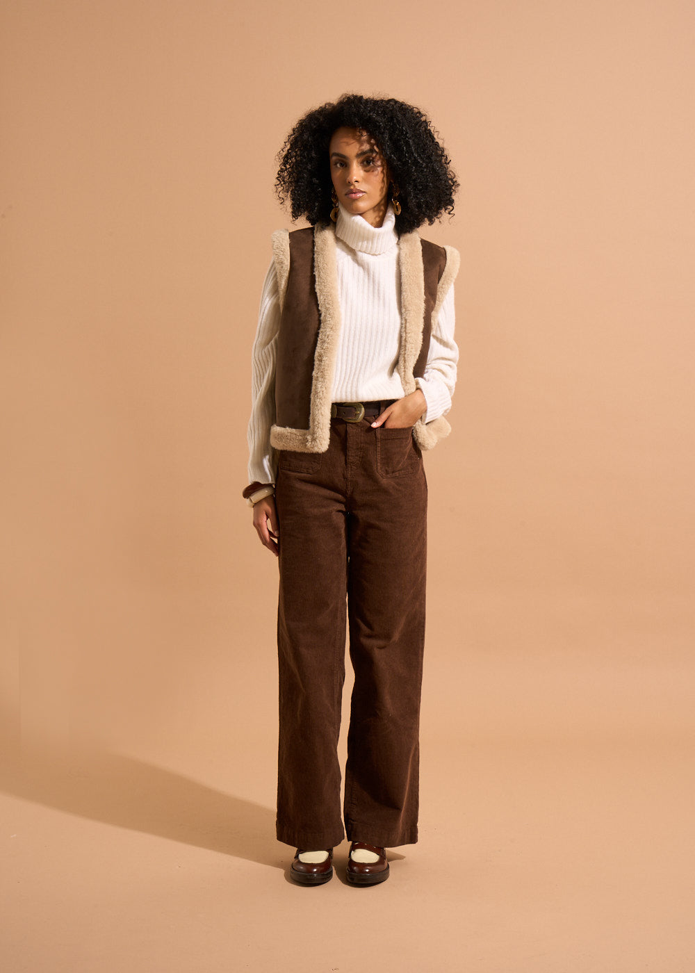 Wide-leg cotton velour trousers 700 high-waisted stripes - Sud Express - 1 - Sud Express