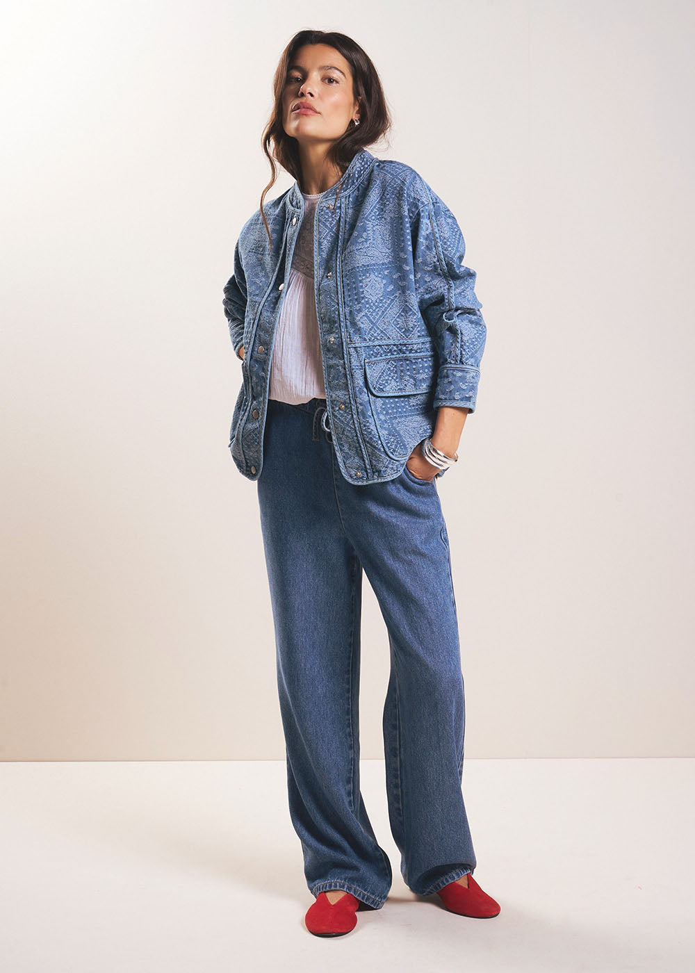 Women's jeans with elasticated waist and wide legs - Sud Express - 5 - Sud Express