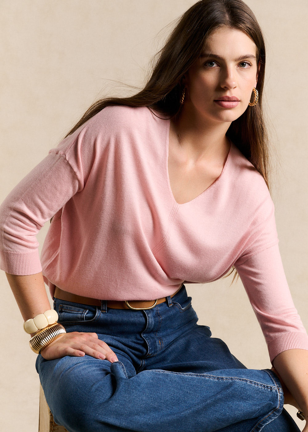 Oversized V-neck jumper with mid-length sleeves - Sud Express - 5 - Sud Express
