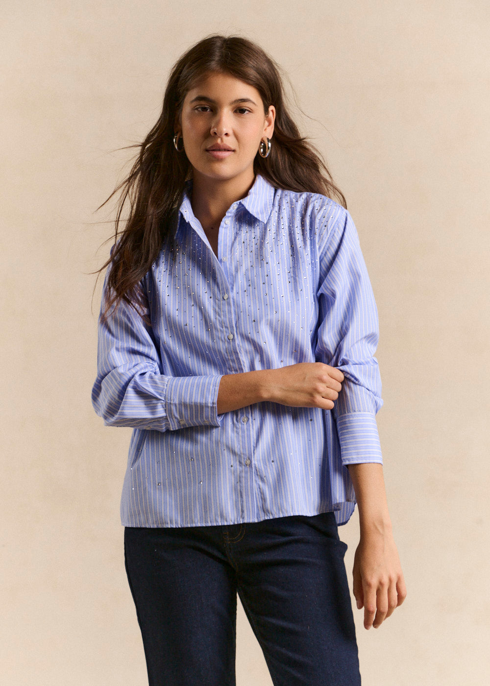 Striped shirt adorned with rhinestones - Sud Express - 1 - Sud Express