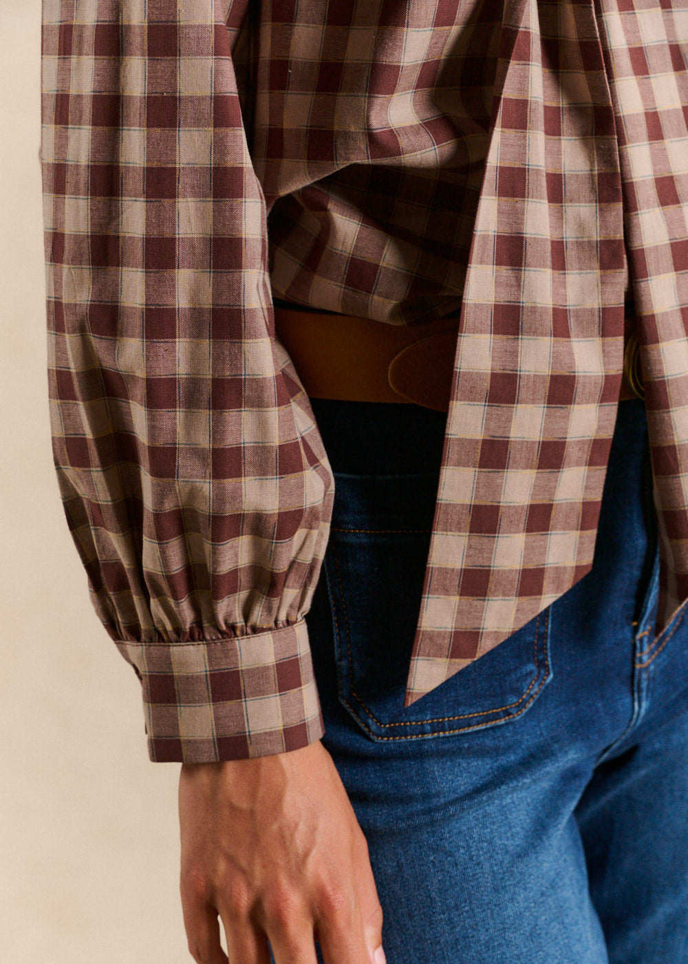 Checked blouse with a bow - Sud Express - 4 - Sud Express