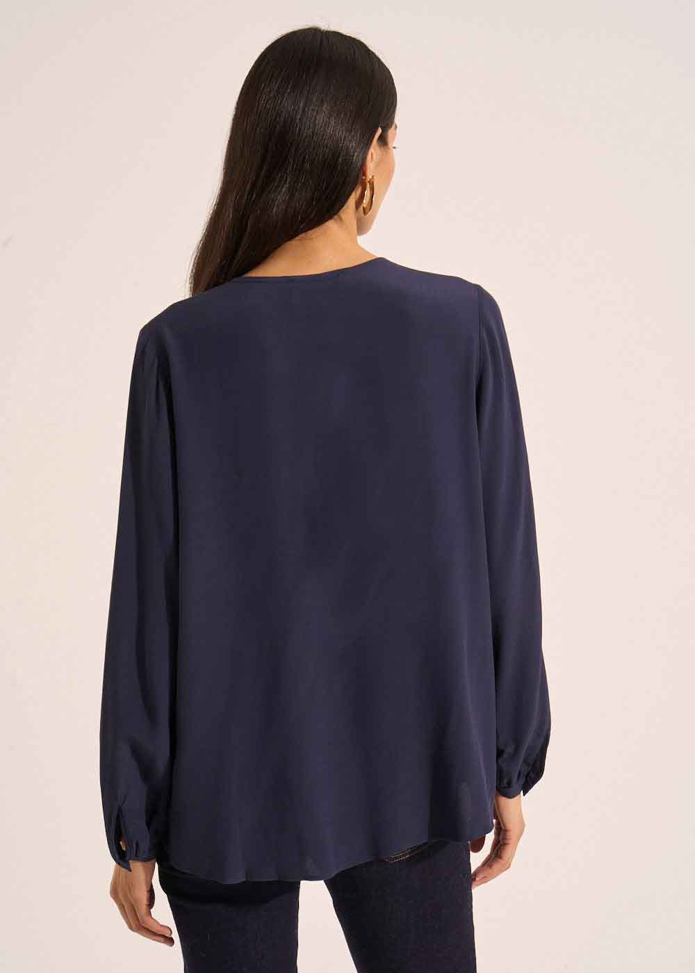 Blouse with long puff sleeves and round neckline - Sud Express - 3 - Sud Express